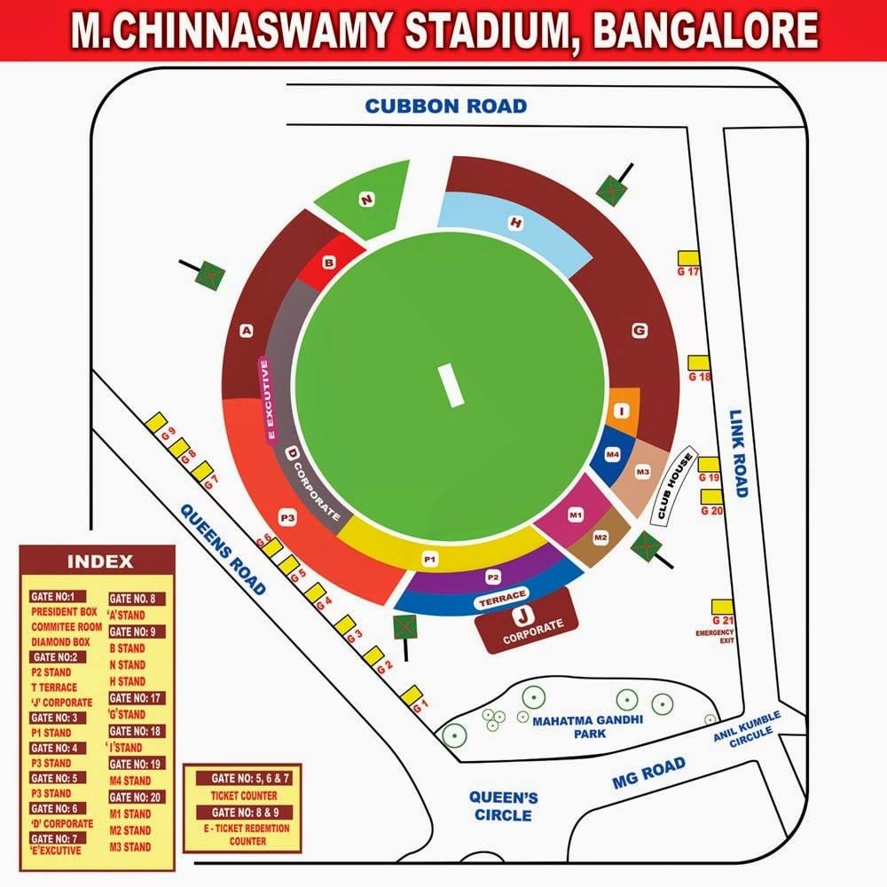 Bangalore chinnaswamy Stadyumu harita